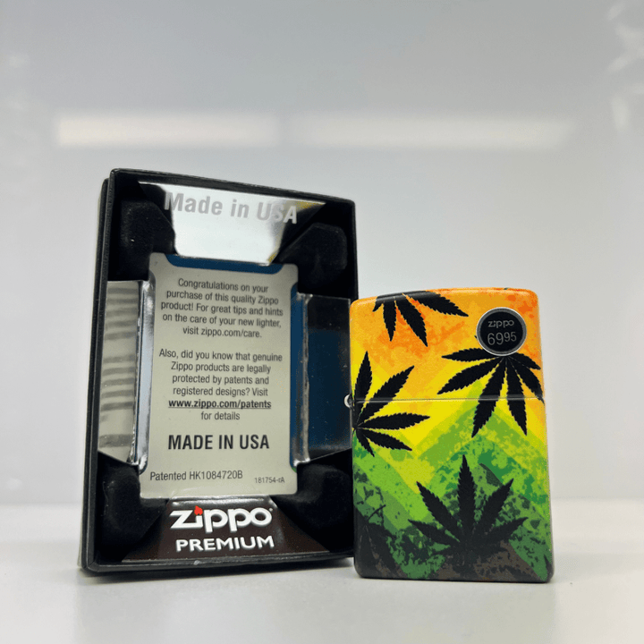 Authentic Zippo Lighter-Rasta Cannabis Leaf Design Vapexcape Vape and Bong Shop Regina Saskatchewan