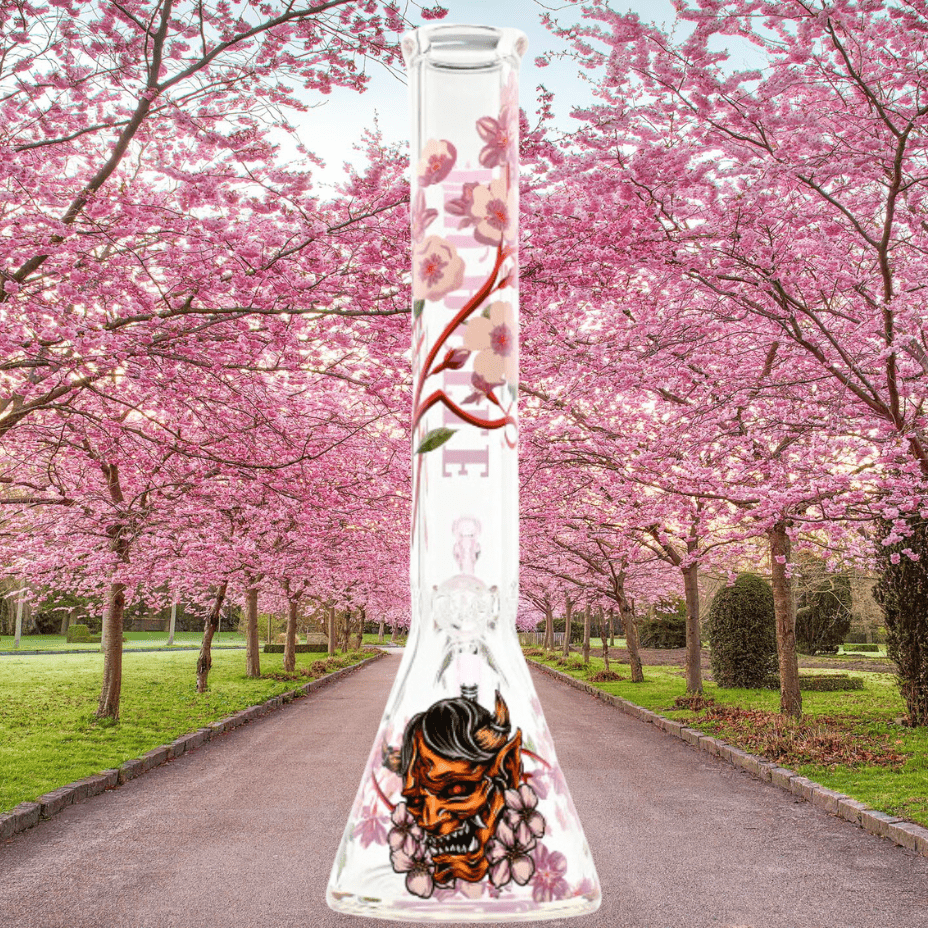 Castle Glass 9mm Cherry Blossom Beaker Bong-16" 16" Vapexcape Vape and Bong Shop Regina Saskatchewan