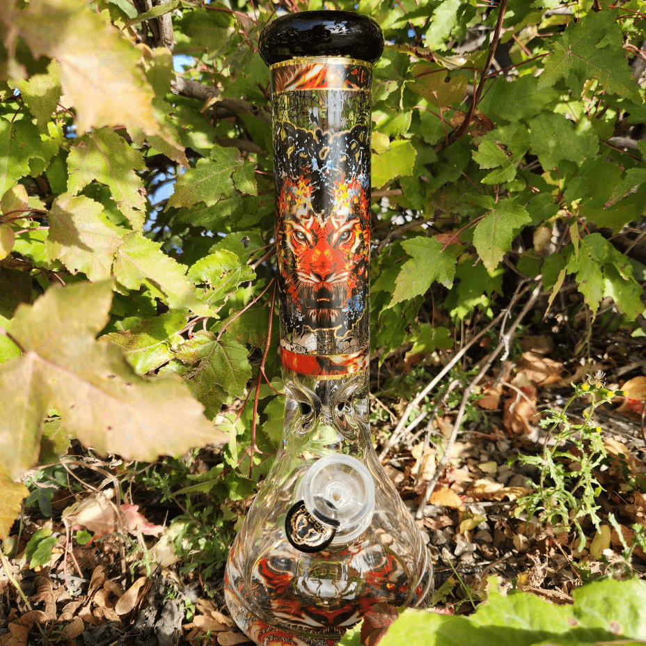 Cheech Glass 13" Tiger Decal Beaker w/ 12mm Base Vapexcape Vape and Bong Shop Regina Saskatchewan