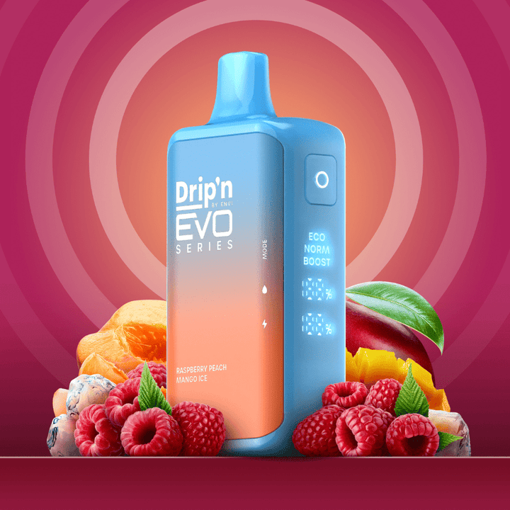 Drip'n by Envi EVO 28k Disposable Vape-Raspberry Peach Mango Ice 28000 Puffs Vapexcape Vape and Bong Shop Regina Saskatchewan