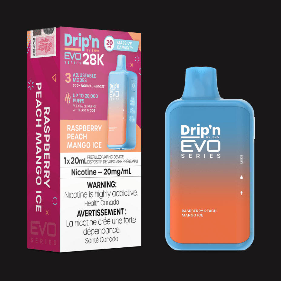 Drip'n by Envi EVO 28k Disposable Vape-Raspberry Peach Mango Ice 28000 Puffs Vapexcape Vape and Bong Shop Regina Saskatchewan