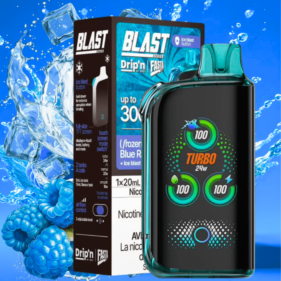 Envi Drip'n x Fasta Blast 30K Disposable Vape-Blue Raspberry Ice 20mg / 30000 Puffs Vapexcape Vape and Bong Shop Regina Saskatchewan