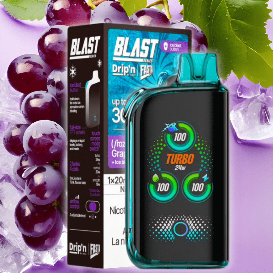 Envi Drip'n x Fasta Blast 30K Disposable Vape-Grape Ice 20mg / 30000 Puffs Vapexcape Vape and Bong Shop Regina Saskatchewan