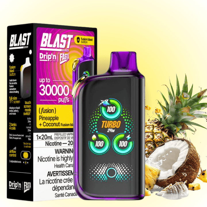 Envi Drip'n x Fasta Blast 30K Disposable Vape-Pineapple + Coconut Fusion Vapexcape Vape and Bong Shop Regina Saskatchewan