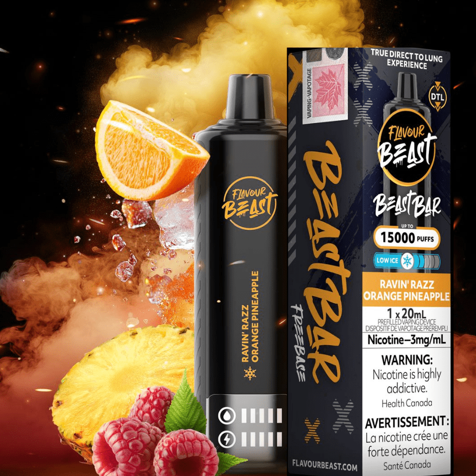 Flavour Beast Beast Bar 15k Disposable Vape-Ravin Razz Orange Pineapple 3mg / 15000 Puffs Vapexcape Vape and Bong Shop Regina Saskatchewan