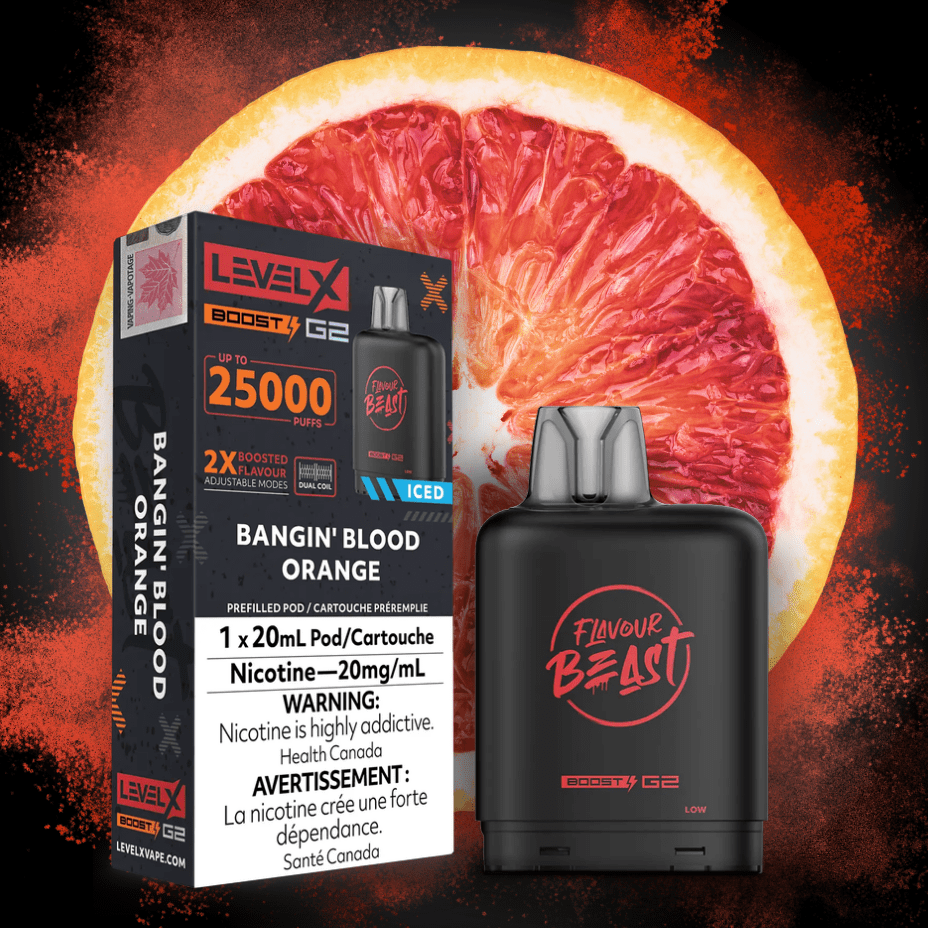 Flavour Beast Level X Boost G2 Pod - Bangin' Blood Orange 25000 Puffs / 20mg Vapexcape Vape and Bong Shop Regina Saskatchewan