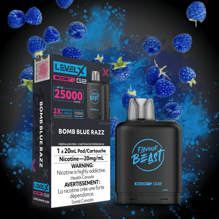 Flavour Beast Level X Boost G2 Pod - Bomb Blue Razz 25000 Puffs / 20mg Vapexcape Vape and Bong Shop Regina Saskatchewan