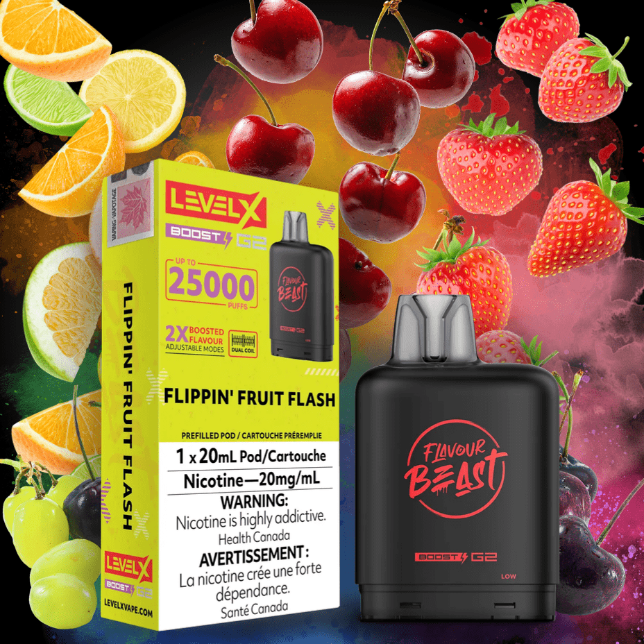 Flavour Beast Level X Boost G2 Pod - Flippin Fruit Flash 25000 Puffs / 20mg Vapexcape Vape and Bong Shop Regina Saskatchewan