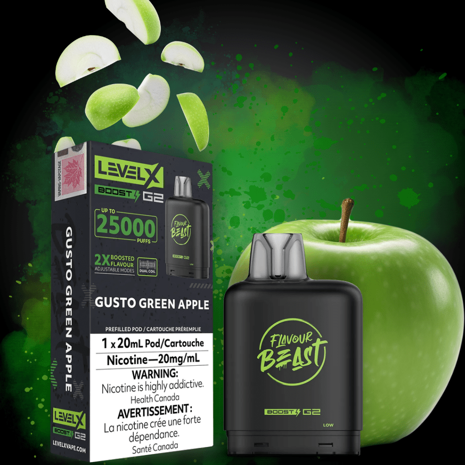 Flavour Beast Level X Boost G2 Pod - Gusto Green Apple 25000 Puffs / 20mg Vapexcape Vape and Bong Shop Regina Saskatchewan