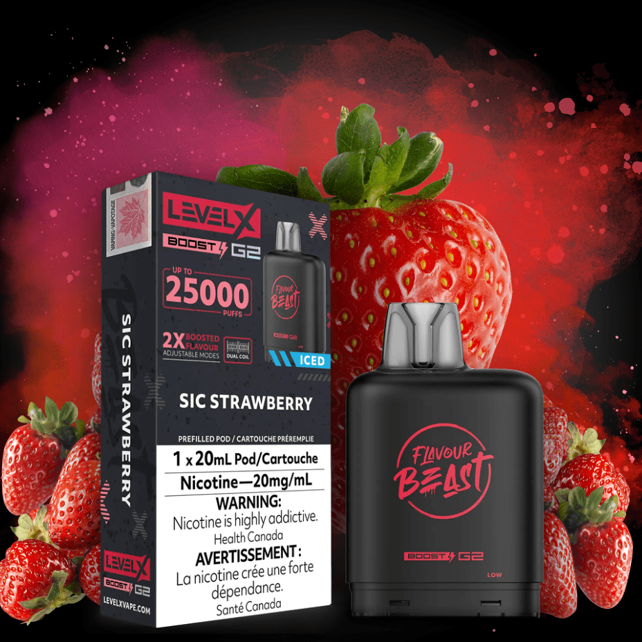 Flavour Beast Level X Boost G2 Pod - Sic Strawberry iced 25000 Puffs / 20mg Vapexcape Vape and Bong Shop Regina Saskatchewan