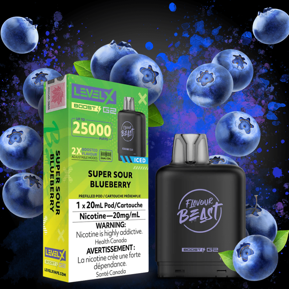 Flavour Beast Level X Boost G2 Pod - Super Sour Blueberry 25000 Puffs / 20mg Vapexcape Vape and Bong Shop Regina Saskatchewan