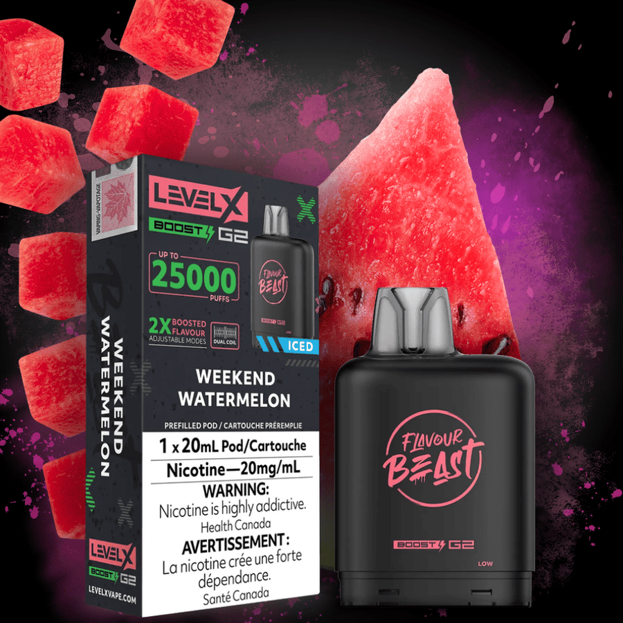 Flavour Beast Level X Boost G2 Pod - Weekend Watermelon 25000 Puffs / 20mg Vapexcape Vape and Bong Shop Regina Saskatchewan