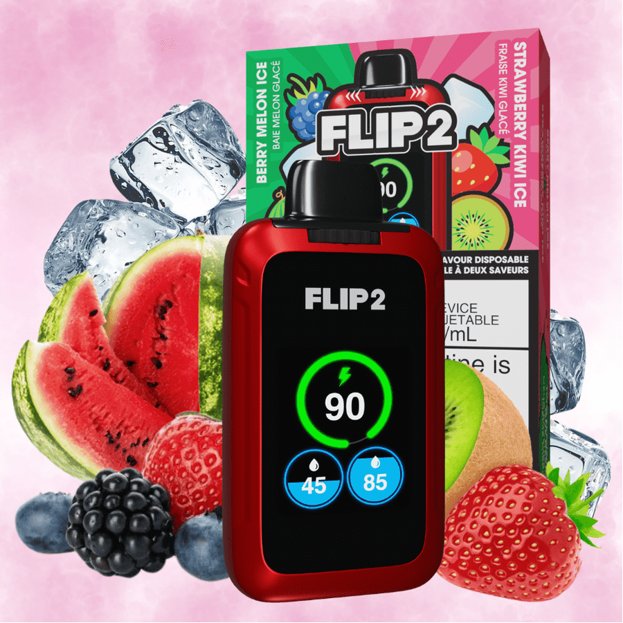 Flip Bar 2 Disposable Vape-Berry Melon Ice and Strawberry Kiwi Ice 11000 Puffs Vapexcape Vape and Bong Shop Regina Saskatchewan