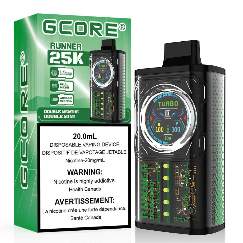 GCORE Runner 25K Disposable Vape - Double Mint 20mg / 25000 Puffs Vapexcape Vape and Bong Shop Regina Saskatchewan