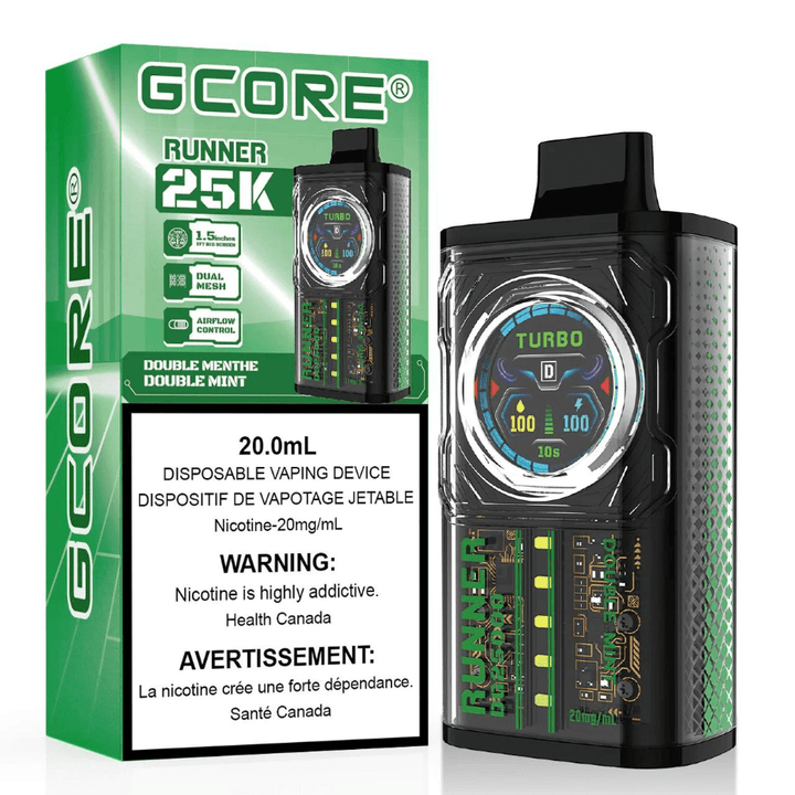 GCORE Runner 25K Disposable Vape - Double Mint 20mg / 25000 Puffs Vapexcape Vape and Bong Shop Regina Saskatchewan