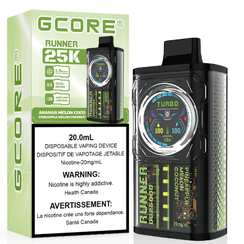 GCORE Runner 25K Disposable Vape - Pineapple Melon Coconut 20mg / 25000 Puffs Vapexcape Vape and Bong Shop Regina Saskatchewan