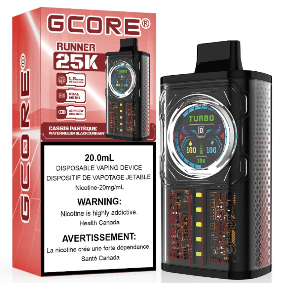 GCORE Runner 25K Disposable Vape - Watermelon Blackcurrant Ice 20mg / 25000 Puffs Vapexcape Vape and Bong Shop Regina Saskatchewan