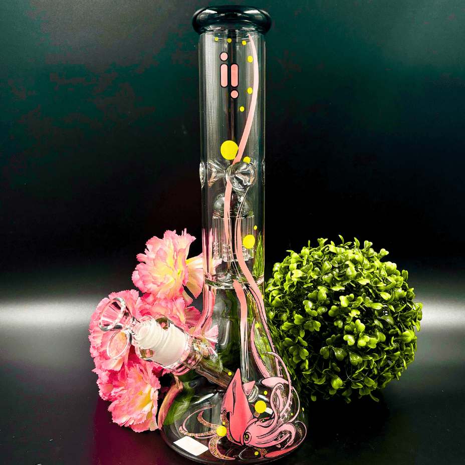 Infyniti Untamed 7mm Squid Beaker w/ Tree Perc  14" Pink Vapexcape Vape and Bong Shop Regina Saskatchewan