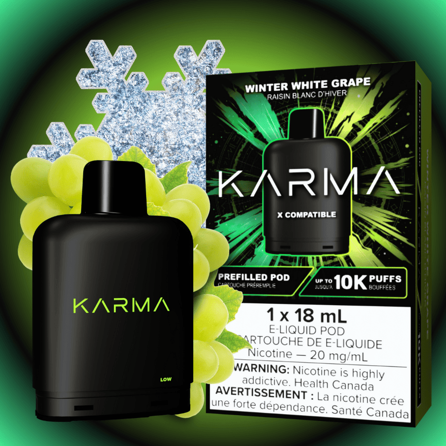 Karma 10k Puff Pod-Winter White Grape 18ml / 20mg Vapexcape Vape and Bong Shop Regina Saskatchewan