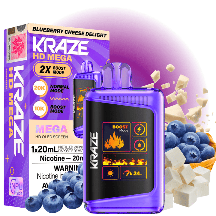 Kraze HD Mega 20k Disposable Vape - Blueberry Cheese Delight 20000 Puffs / 20mg Vapexcape Vape and Bong Shop Regina Saskatchewan