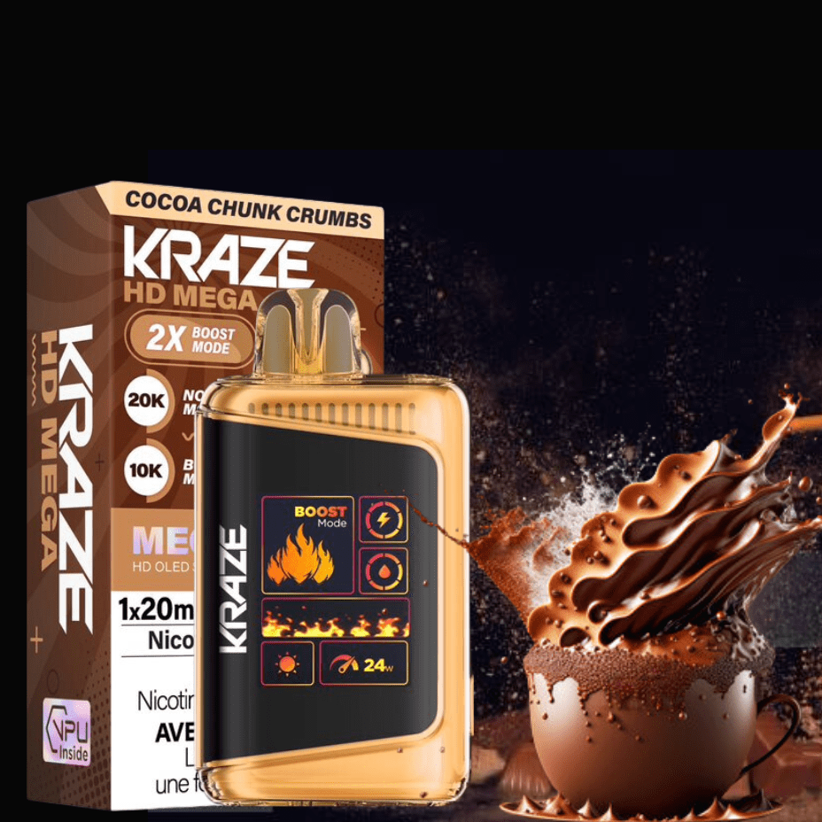 Kraze HD Mega 20k Disposable Vape - Cocoa Chunk Crumbs 20000 Puffs / 20mg Vapexcape Vape and Bong Shop Regina Saskatchewan