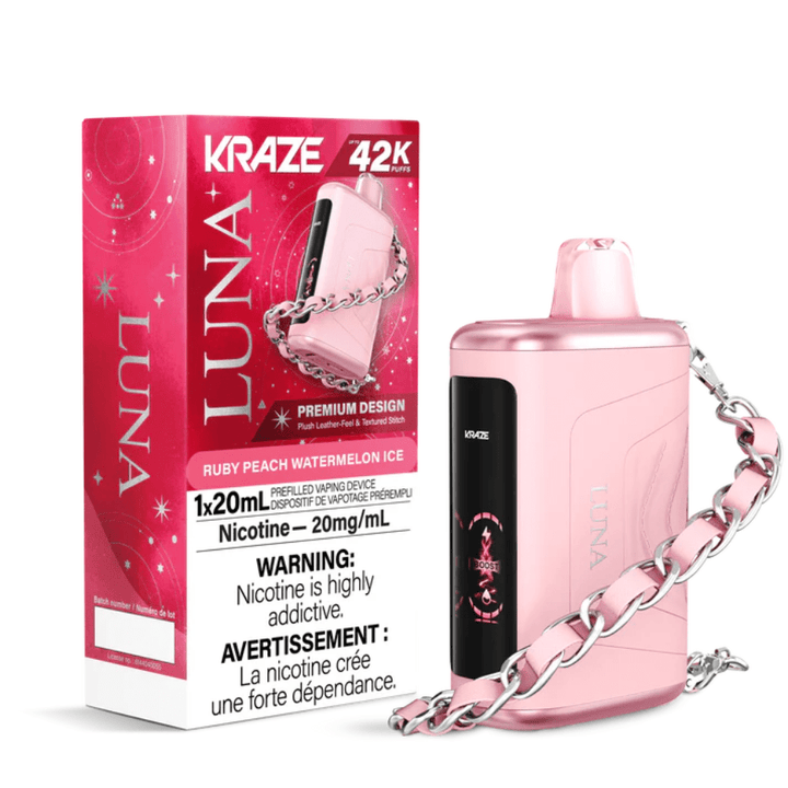 Kraze Luna Disposable Vape-Ruby Peach Watermelon Ice Vapexcape Vape and Bong Shop Regina Saskatchewan