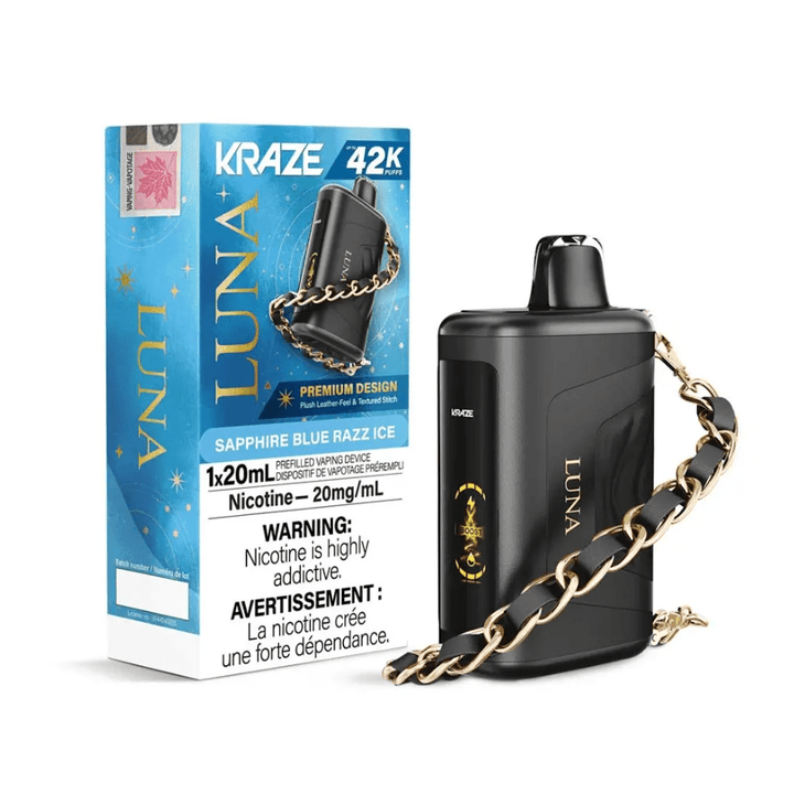 Kraze Luna Disposable Vape-Sapphire Blue Razz Ice Vapexcape Vape and Bong Shop Regina Saskatchewan