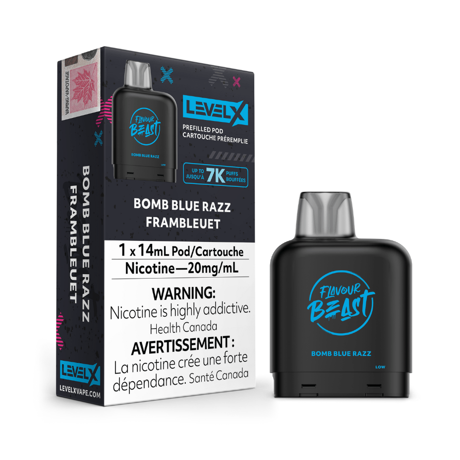 Level X Flavour Beast Pod-Bomb Blue Razz 20mg / 7000 Puffs Vapexcape Vape and Bong Shop Regina Saskatchewan