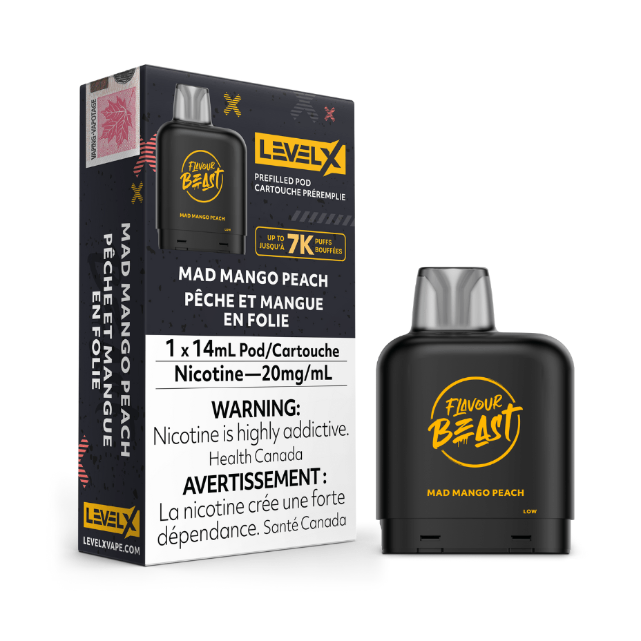 Level X Flavour Beast Pod-Mad Mango Peach 20mg / 7000 Puffs Vapexcape Vape and Bong Shop Regina Saskatchewan