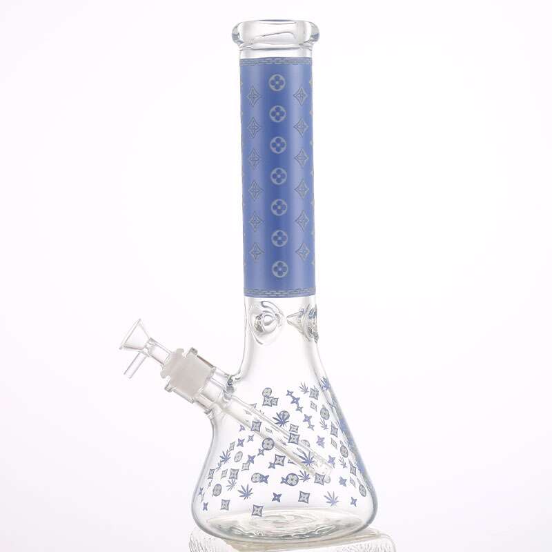 LV Pattern 7mm Beaker Bong-Glow In The Dark-14.5" 7mm / Blue Vapexcape Vape and Bong Shop Regina Saskatchewan