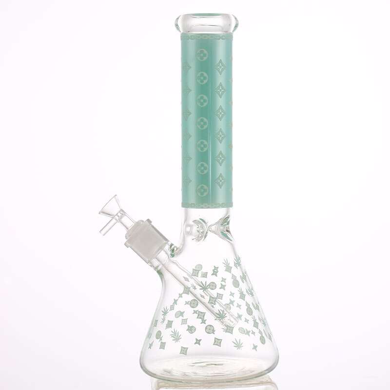 LV Pattern 7mm Beaker Bong-Glow In The Dark-14.5" 7mm / Mint Vapexcape Vape and Bong Shop Regina Saskatchewan