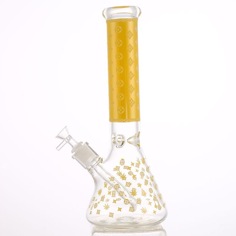 LV Pattern 7mm Beaker Bong-Glow In The Dark-14.5" 7mm / Yellow Vapexcape Vape and Bong Shop Regina Saskatchewan