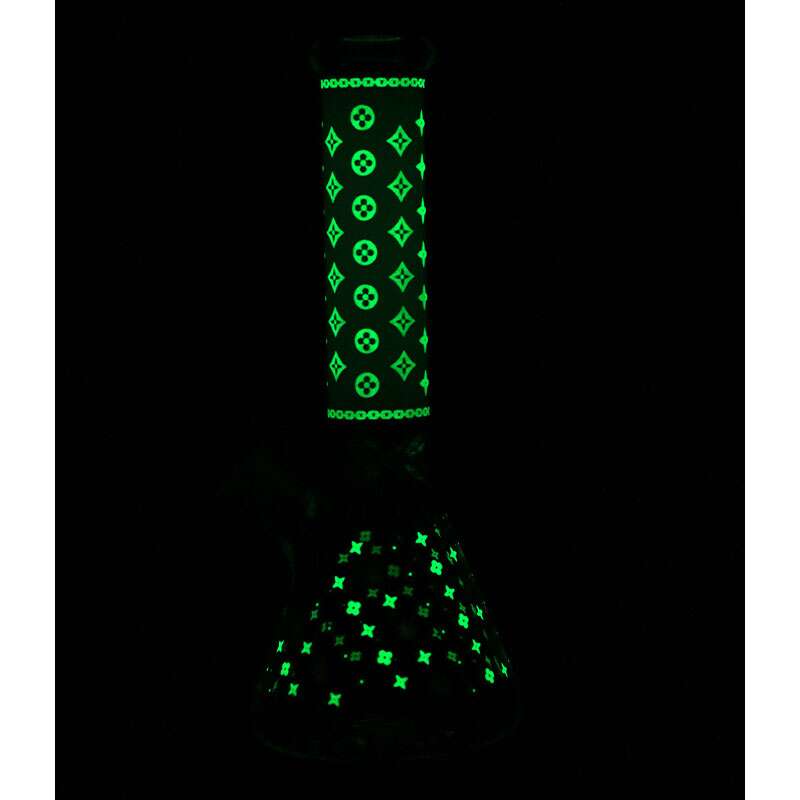 LV Pattern 7mm Beaker Bong-Glow In The Dark-14.5" Vapexcape Vape and Bong Shop Regina Saskatchewan