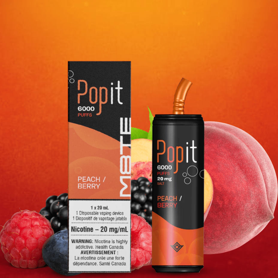 M8TE Popit 6000 Disposable Vape-Peach Berry 6000 Puffs / 20mg Vapexcape Vape and Bong Shop Regina Saskatchewan