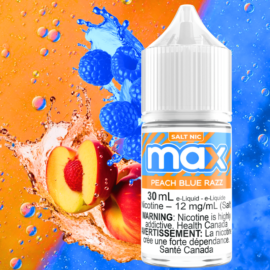 Max E-Liquid - Peach Blue Razz Salt Vapexcape Vape and Bong Shop Regina Saskatchewan