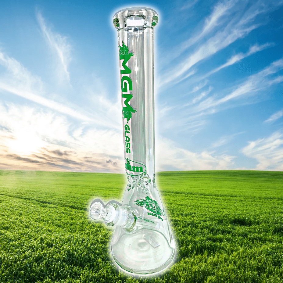 MGM Glass 9mm Classic Clear Logo Beaker-16" 9mm / Green Vapexcape Vape and Bong Shop Regina Saskatchewan