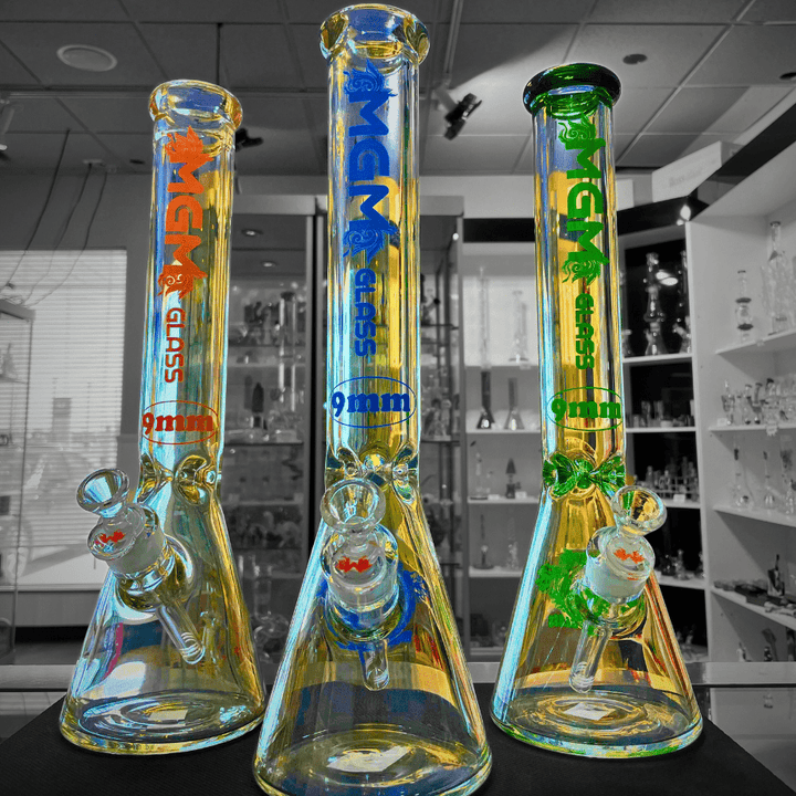 MGM Glass 9mm Classic Clear Logo Beaker-16" Vapexcape Vape and Bong Shop Regina Saskatchewan