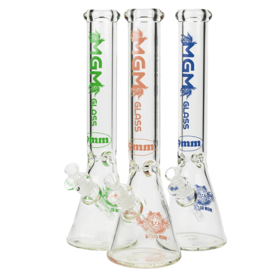 MGM Glass 9mm Classic Clear Logo Beaker-16" Vapexcape Vape and Bong Shop Regina Saskatchewan