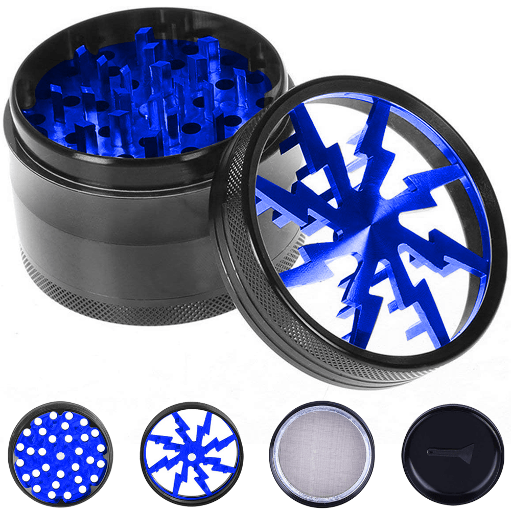 Mr. Kief Lightning Bolt 4-Piece Herb Grinder-63mm 63mm / Blue Vapexcape Vape and Bong Shop Regina Saskatchewan