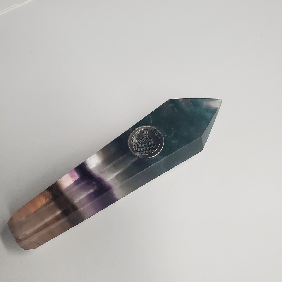 Natural Crystal Hand Pipes Aurora Borealis (Fluorite) Vapexcape Vape and Bong Shop Regina Saskatchewan