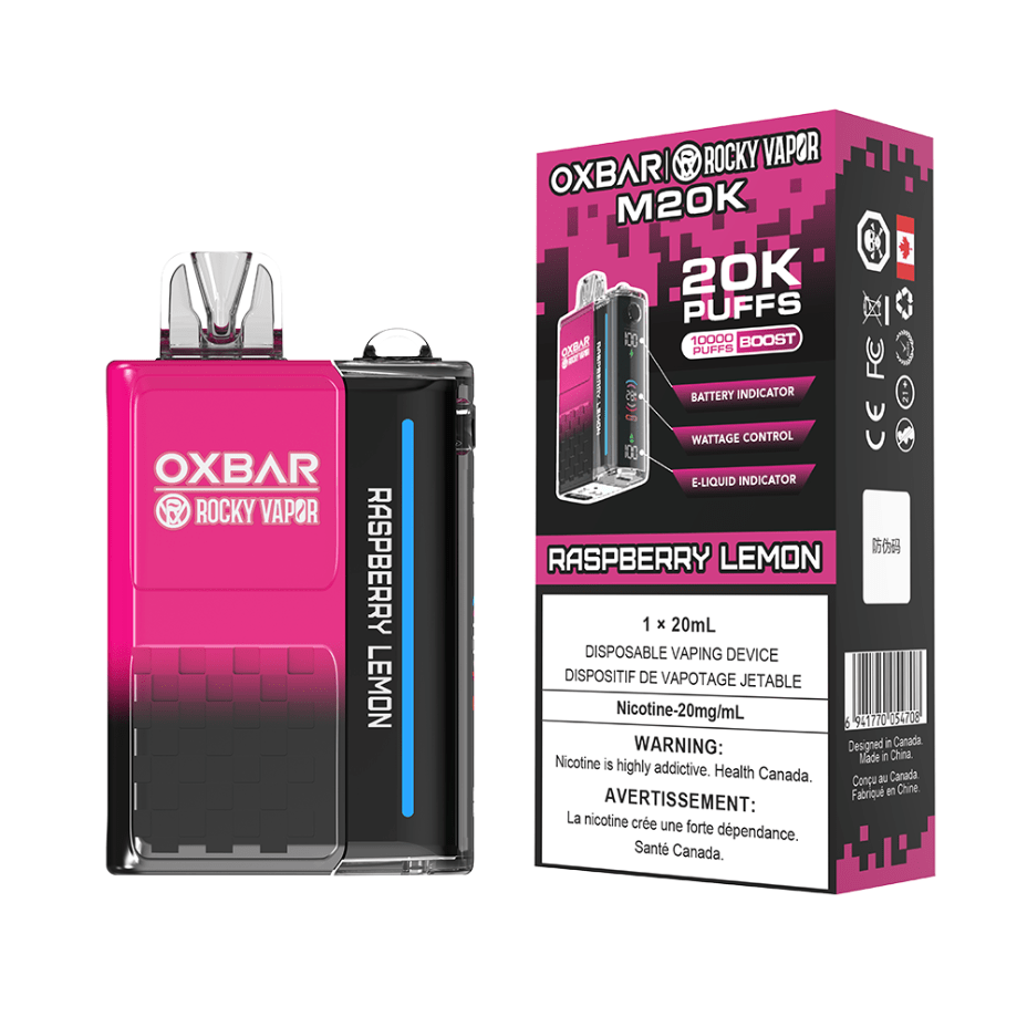 OXBAR M20K Disposable Vape - Raspberry Lemon 20mg / 20000 Puffs Vapexcape Vape and Bong Shop Regina Saskatchewan