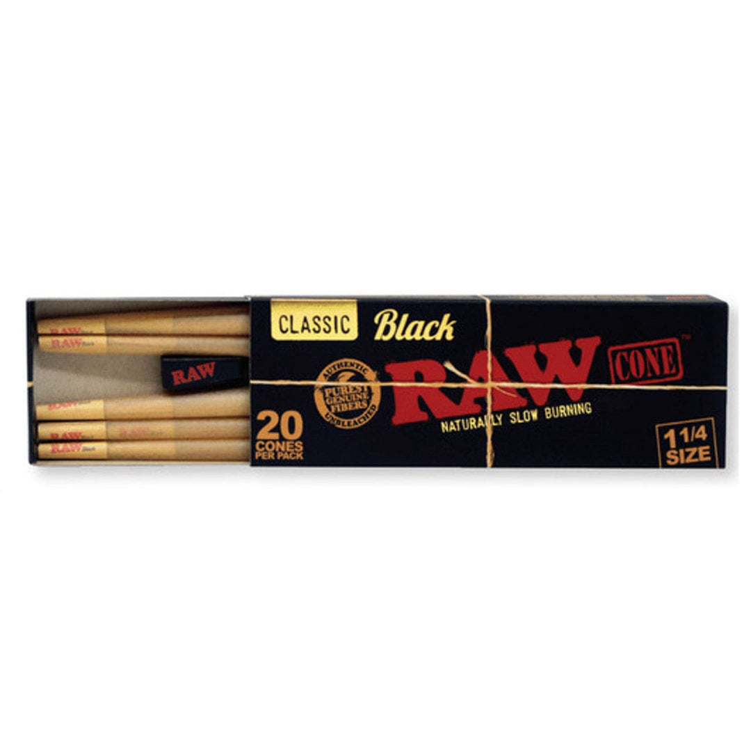 RAW Classic Black 1 1/4 Pre-Roll Cones-20pk Vapexcape Vape and Bong Shop Regina Saskatchewan