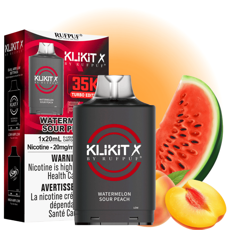 RufPuf Klikit X 35K Turbo Pod-Watermelon Sour Peach Vapexcape Vape and Bong Shop Regina Saskatchewan