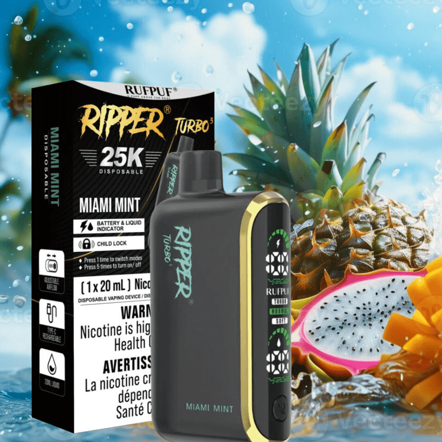 Rufpuf Ripper T3 Disposable Vape-Miami Mint 25000 Puffs / 20mg Vapexcape Vape and Bong Shop Regina Saskatchewan