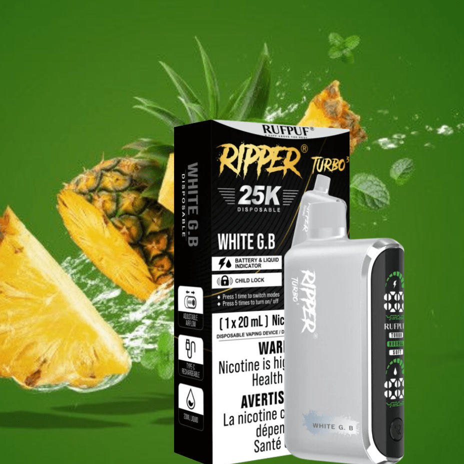 Rufpuf Ripper T3 Disposable Vape-White GB 25000 Puffs / 20mg Vapexcape Vape and Bong Shop Regina Saskatchewan