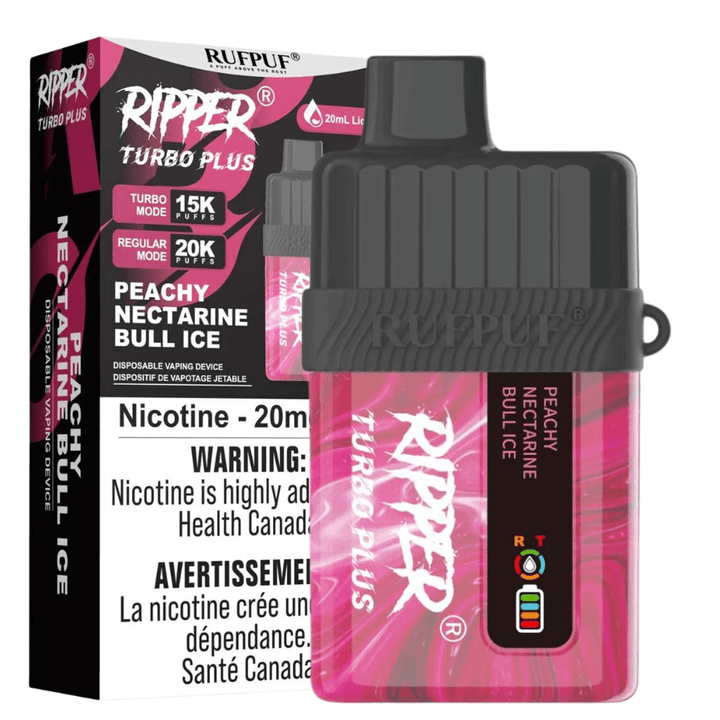 RufPuf Ripper Turbo Plus 20K Disposable Vape - Peachy Nectarine Bull Ice 20000 Puffs / 20mg Vapexcape Vape and Bong Shop Regina Saskatchewan