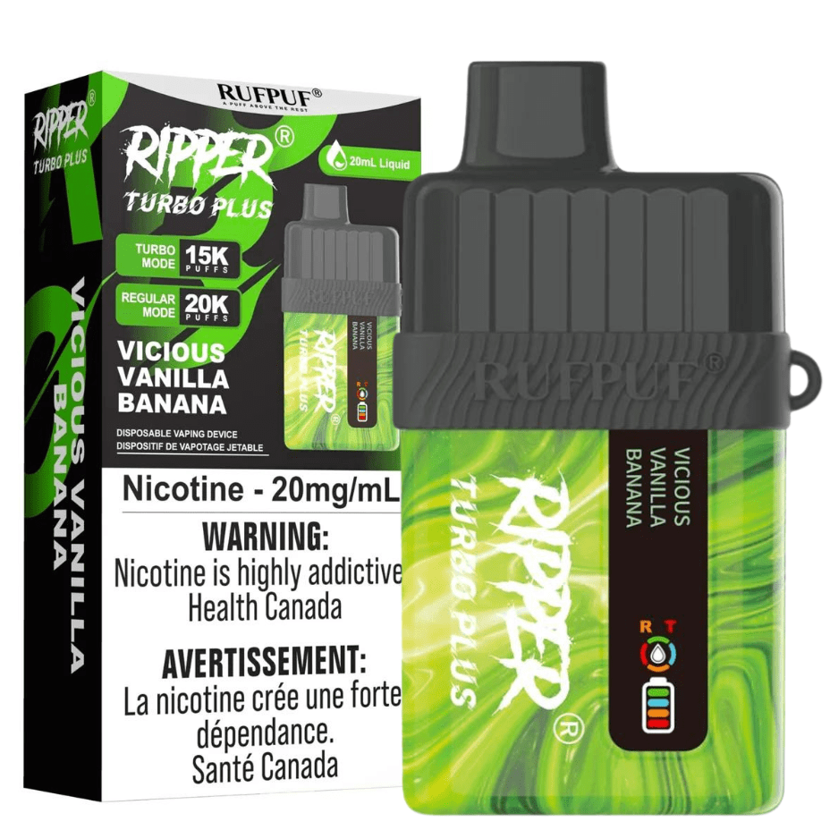 RufPuf Ripper Turbo Plus 20K Disposable Vape - Vicious Vanilla Banana 20000 Puffs / 20mg Vapexcape Vape and Bong Shop Regina Saskatchewan