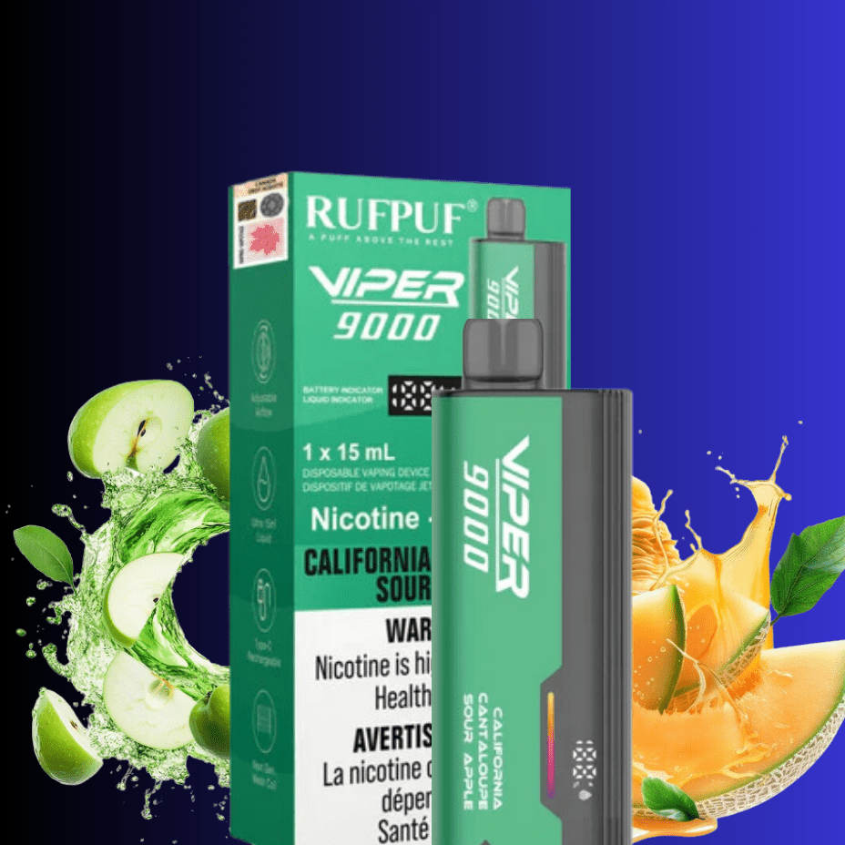 Rufpuf Viper 9000 Disposable Vape-California Cantaloupe Sour Apple Vapexcape Vape and Bong Shop Regina Saskatchewan