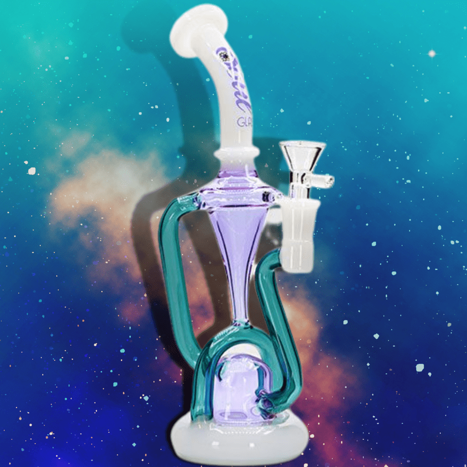 Soul Glass Recycler w/ Tubes 10" Purple & White Vapexcape Vape and Bong Shop Regina Saskatchewan