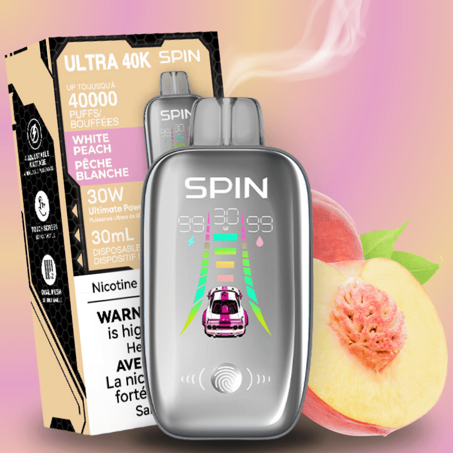 Spin Ultra 40k Disposable Vape - White Peach 40000 puffs / 20mg Vapexcape Vape and Bong Shop Regina Saskatchewan